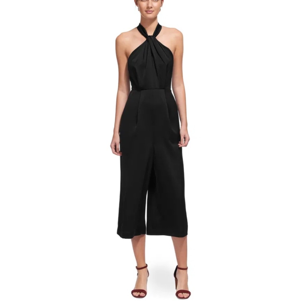 Whistles women’s Sophia black satin knotted sleeveless jumpsuit cropp wide leg 6